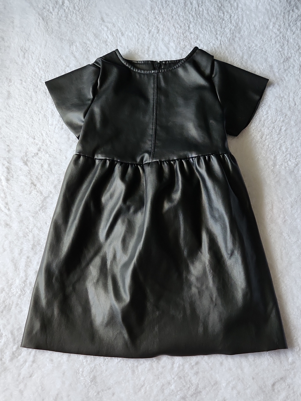 Kids Black Faux Leather Short Sleeve Dress S 6 - 6x